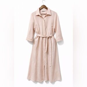 Zara Linen Blend Shirt Dress Blush Pink Belted Midi XXL Minimalist Summer
